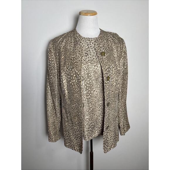 Vintage 90s Carlisle Silk Jacket Shell Set Sz 12 Animal Print Retro Career Boss - Picture 1 of 9